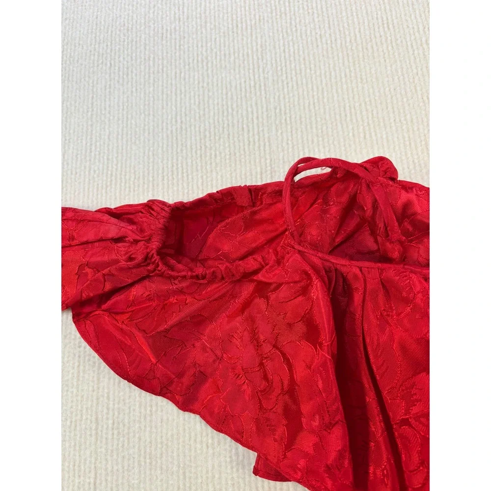 Vintage Red Floral Jacquard Off Shoulder Basque Waist Goth Renaissance‎ Dress